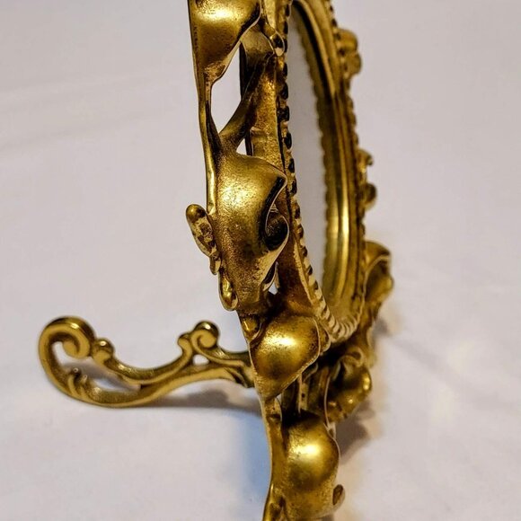 Vintage Victorian Style Gold Cast Iron Easel Picture Frame 71/2" 51/2" Glass - Picture 10 of 11